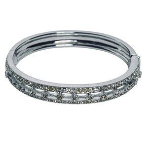 Nadri Silver Tone And Clear Crystal Hinged Bangle Bracelet (5946)